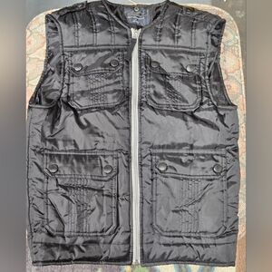 Original Outerwear Boys M 10/12 Black Vest Cargo Pockets Zip Up Poly Fill